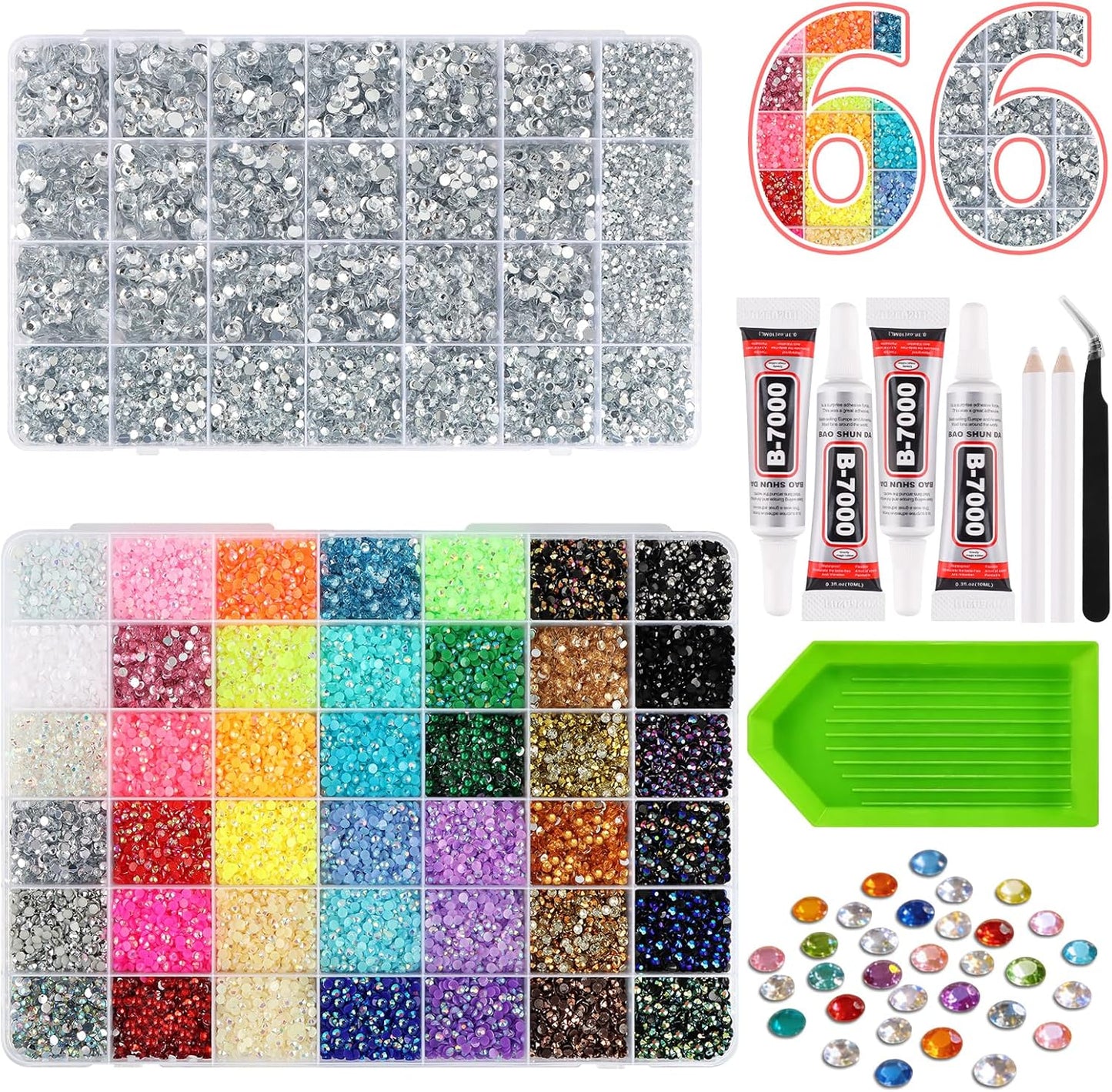 Resin Jelly Rhinestones Kit - 48000 Pcs 48 Colors Flatback Gems for Bedazzling | Includes B7000 Glue & Tools for DIY Crafting