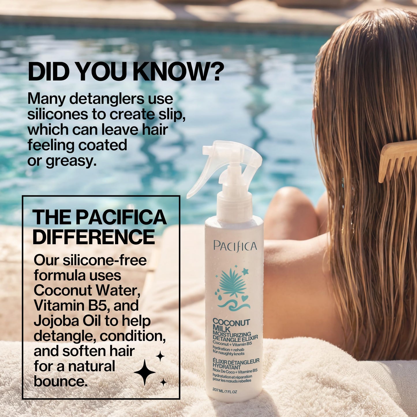 Pacifica Coconut Milk Hair Detangler Spray – Leave-In Conditioning Elixir for Tangle-Free Hair – Instantly Detangles Knots, Adds Shine & Moisture, Prevents Breakage & Frizz – Vegan & Cruelty-Free