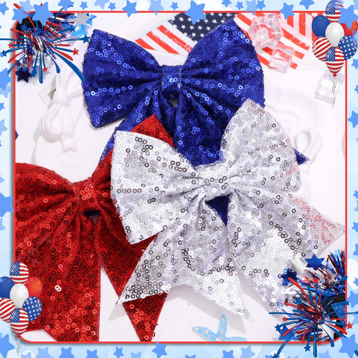 STGDAK Red White Blue Hair Bow 4th of July Bow for Women Girls Patriotic Bowknot Clip Forth of July Big Bows USA Independence Day Hair Accessories for Women Girls 3 Pack