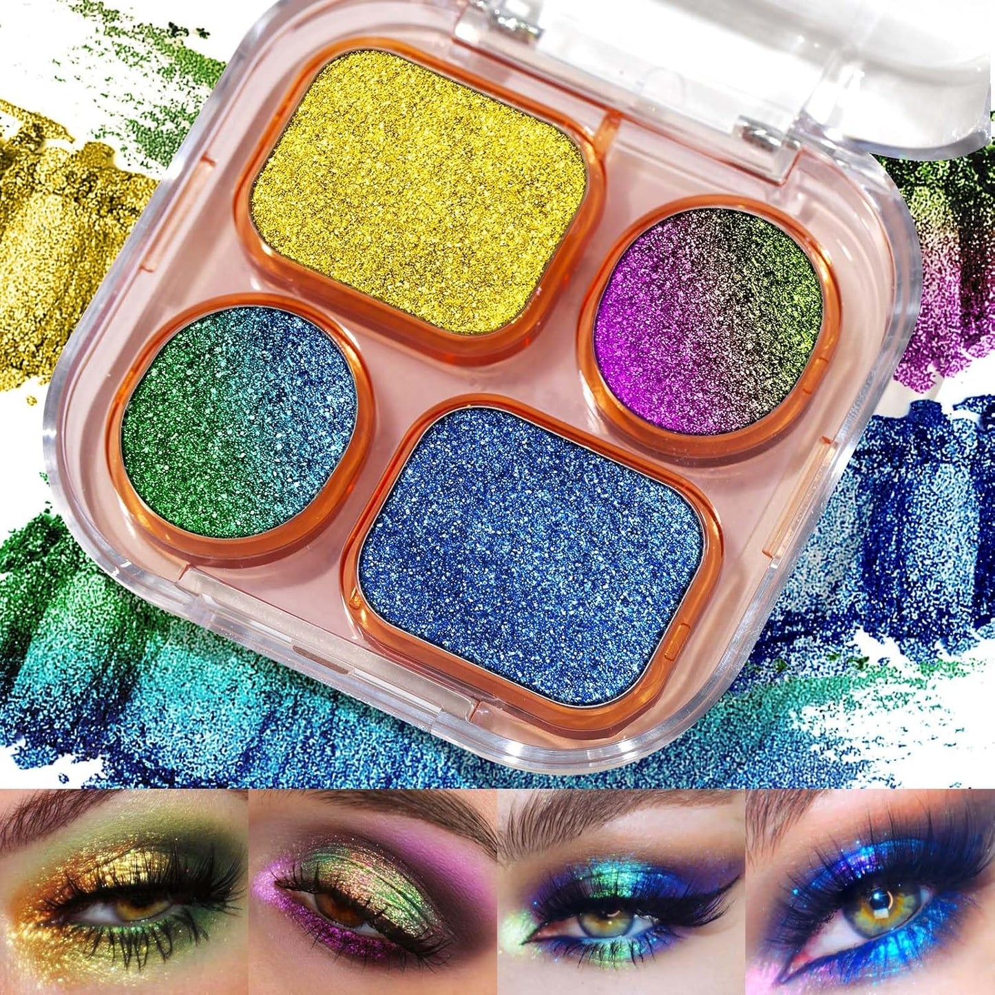 Chameleon Shimmer Eyeshadow Palette - 4 Colors Metallic Glitter | High Pigment Multichrome Eye Makeup Kit