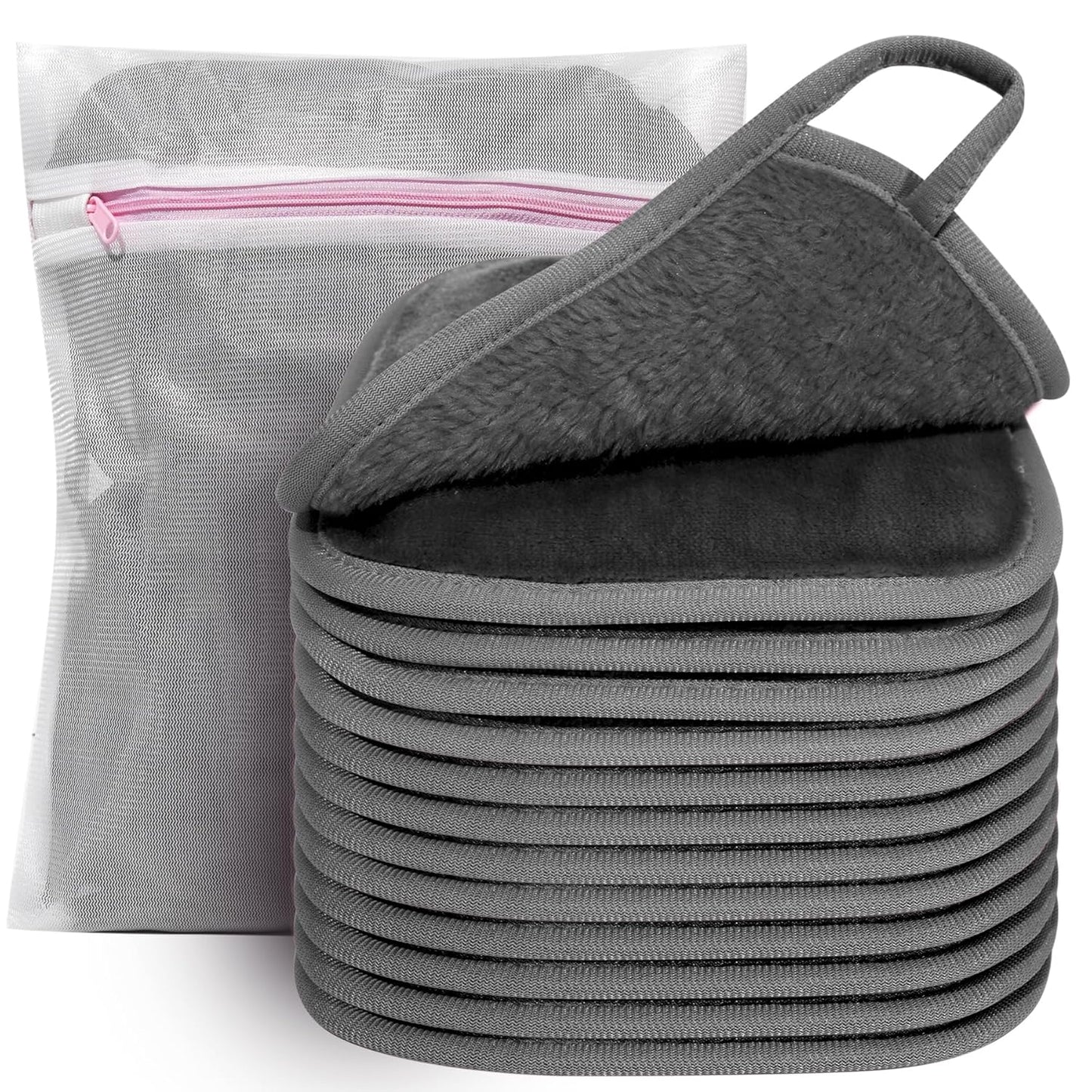 KODAMO Reusable Makeup Remover Cloths - Soft Microfiber Pads for Gentle Cleansing | 12 Pack with Mesh Bag