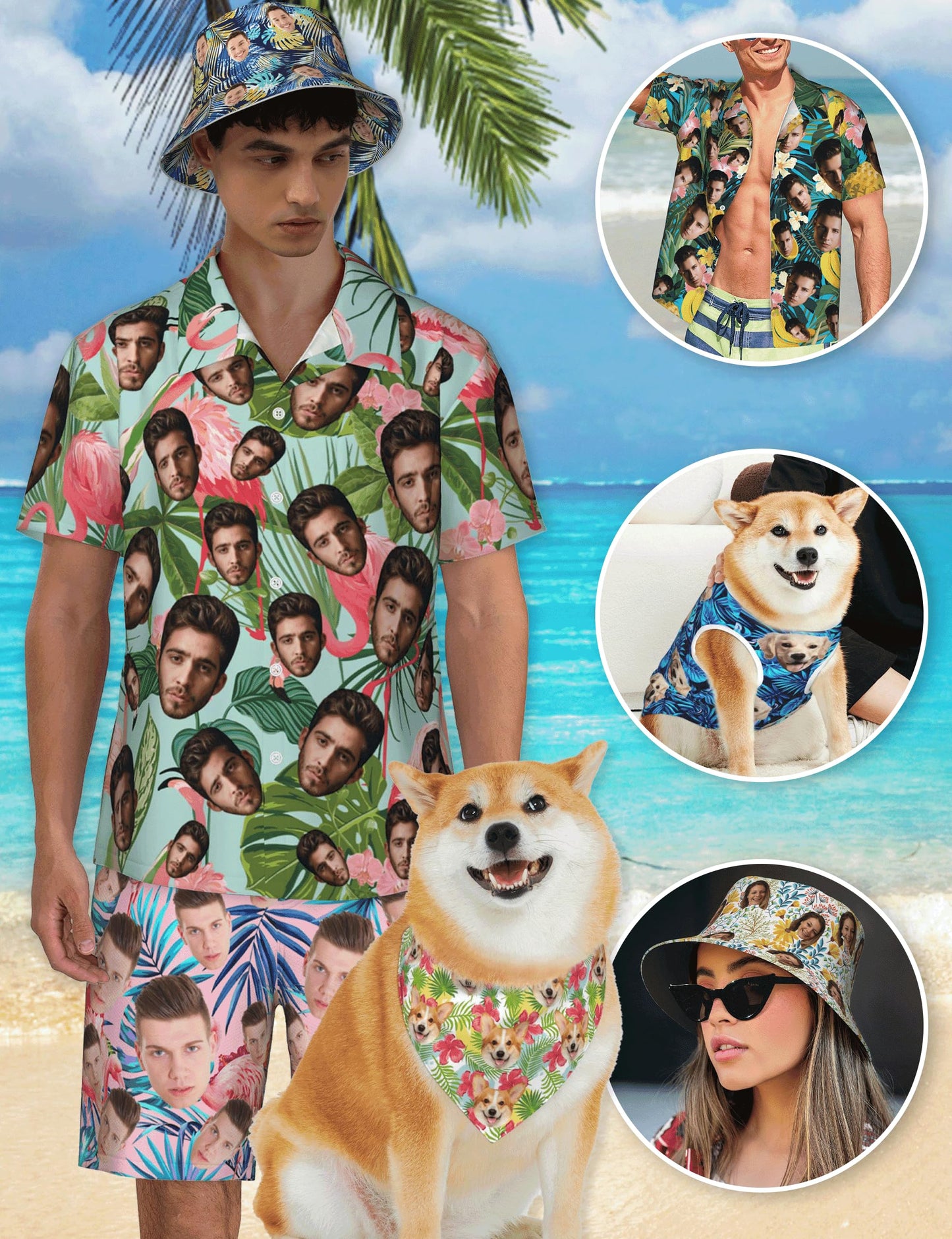 Byxhuc Custom Hawaiian Shirt for Men, Hawaiian Shirt with Faces on Them Custom for Men, Customizable Shirt with Pet Girlfriend Boyfriend Face for Women, Gifts for Vocation Beach Seaside for Women