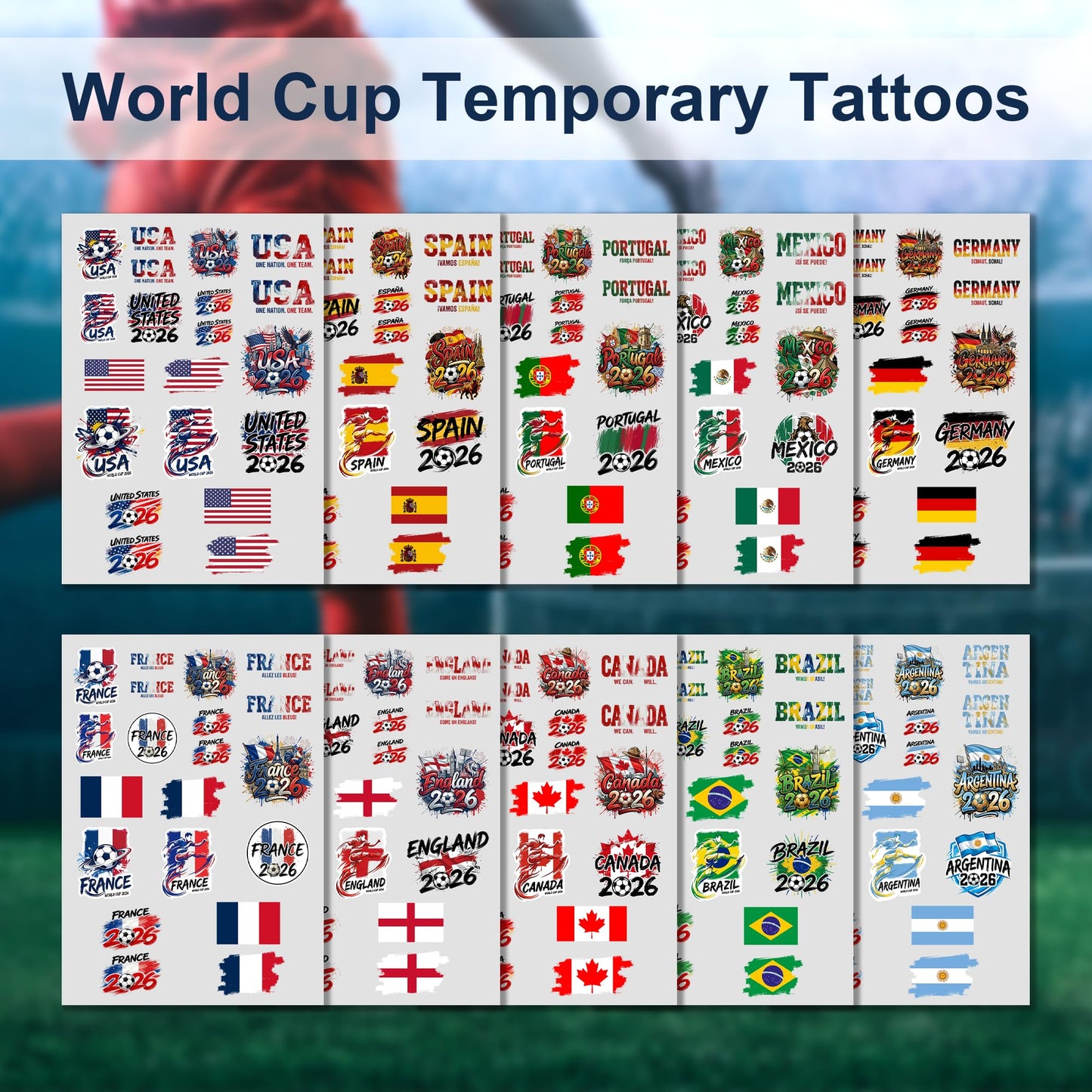 22 Pcs 2026 World Cup Tattoos Temporary Soccer Party Favors World Cup Party Decorations Soccer Stickers Gifts For Game Day Essential