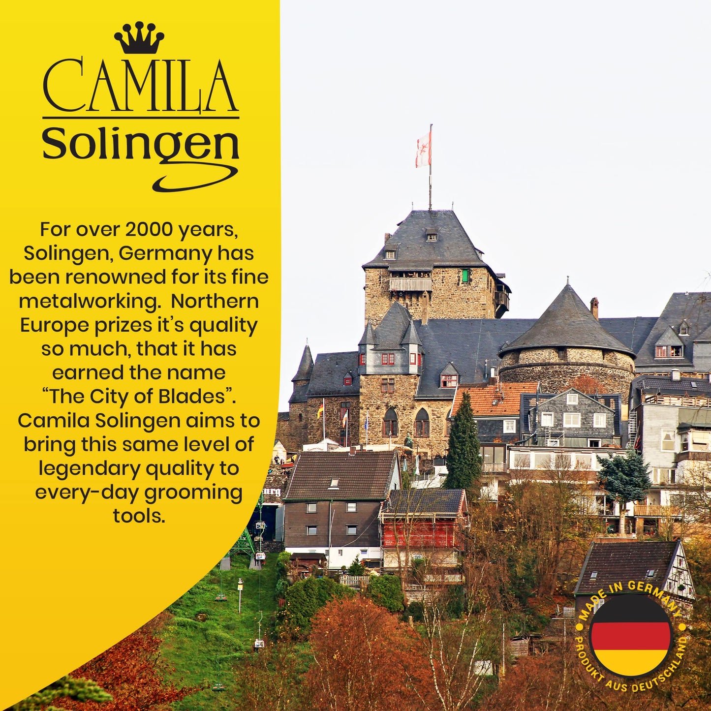 Camila Solingen CS32 3 1/2" Gold Tipped, Surgical Grade, German Carbon Steel Tweezers (Pointed) - Flawless Eyebrow and Facial Hair Shaping and Removal for Men/Women