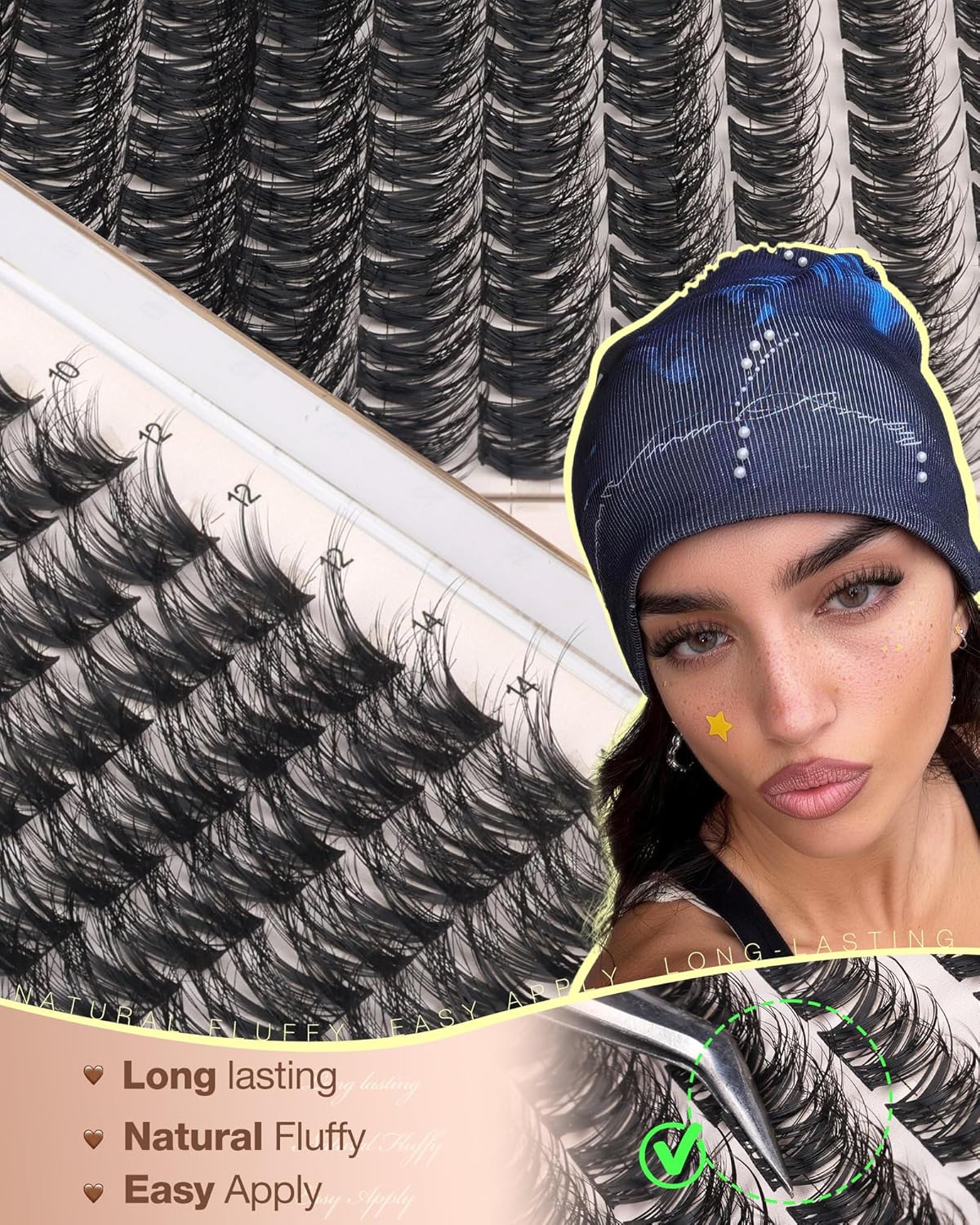 Natural Fluffy Eyelash Clusters Kit - Wispy D Curl Extensions 10mm, 12mm, 14mm