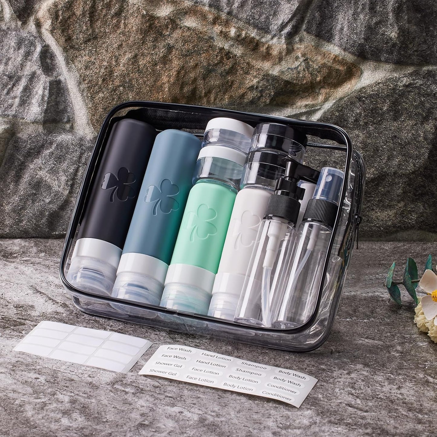 Travel Bottles Set - 23 Pack TSA Approved Silicone Toiletry Bottles | Leak Proof, BPA Free, Refillable Travel Essentials
