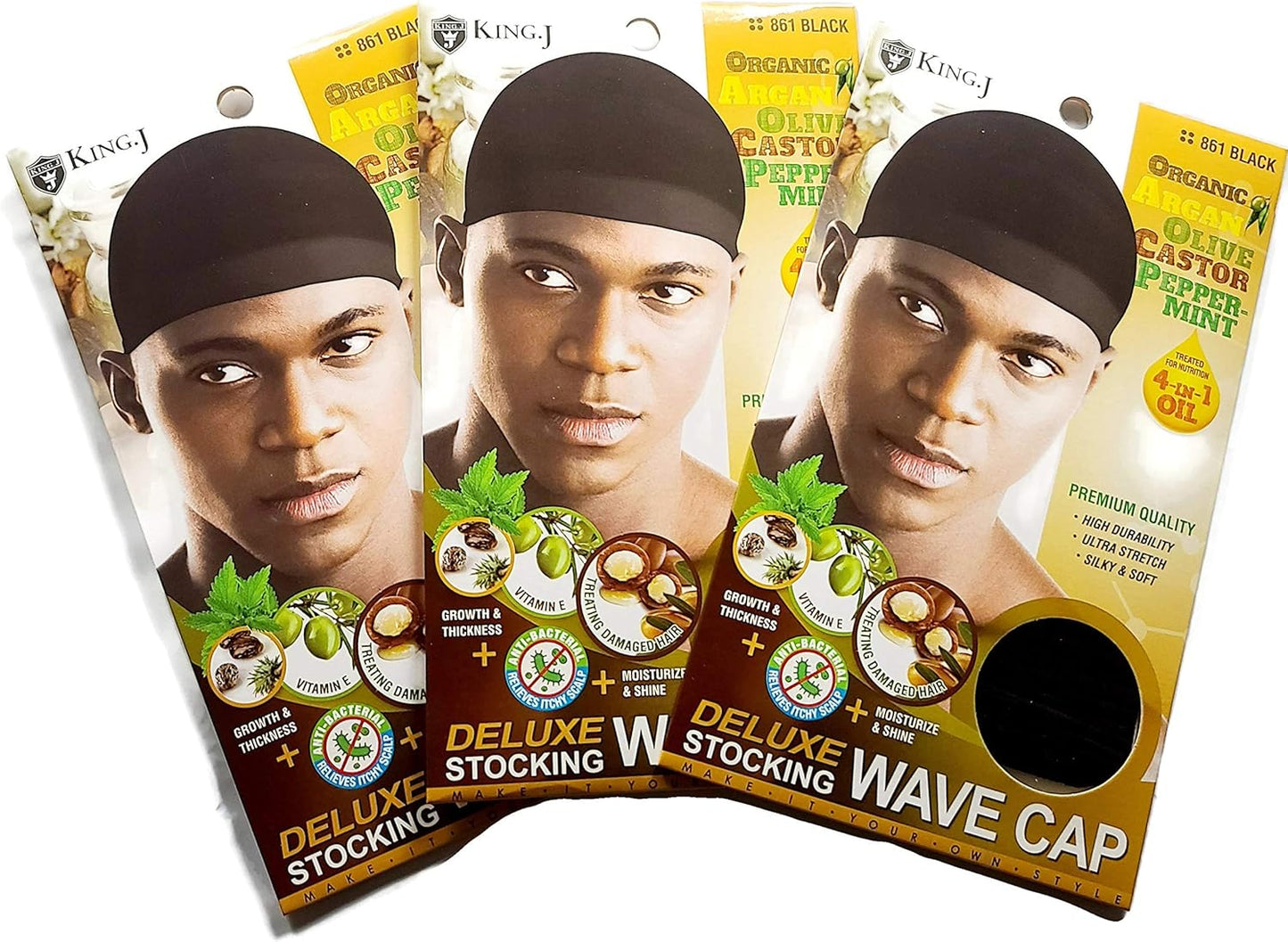 Deluxe Black Wave Cap - Healthy Treated Stocking Wave Caps | 3 Pack