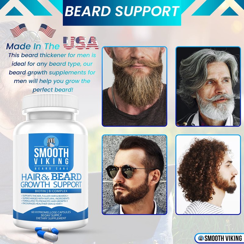 Beard Growth Supplement - Hair Growth Vitamins for Men (60 Capsules) - 5000 MCG Biotin & DHT Blocker for Hair Loss Treatment - Beard Pills for Thicker, Stronger Hair