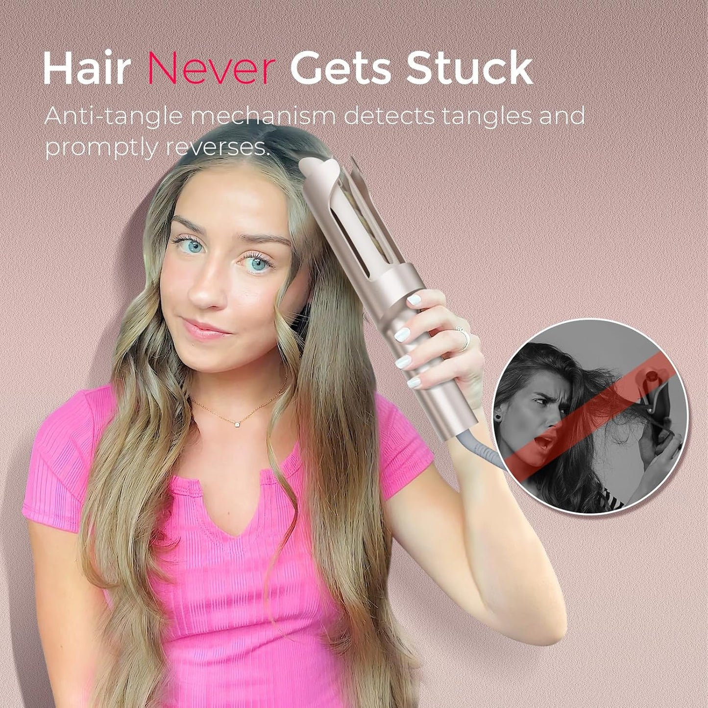 Tymo CurlPro Plus Automatic Rotating Curling Iron - 1-Inch Ceramic Wand for Long Hair | Anti-Scald, Tangle-Free, Dual Voltage, Gold