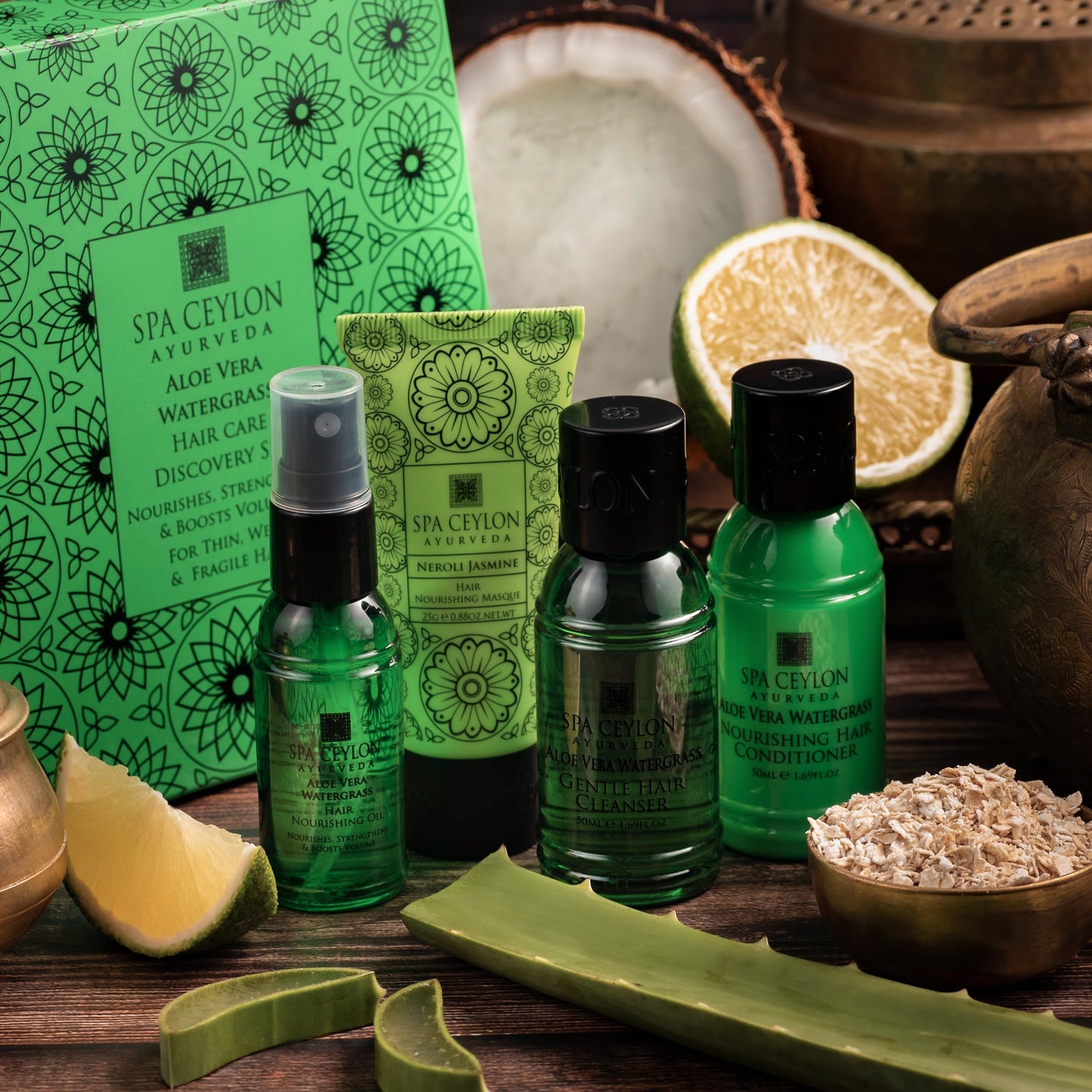 SPA CEYLON Aloe Vera Watergrass Hair Care Discovery Set | Thin, Weak & Fragile Hair Solution Shampoo & Conditioner | Hair Oil | Nourish, Strengthen & Boost Hair Volume