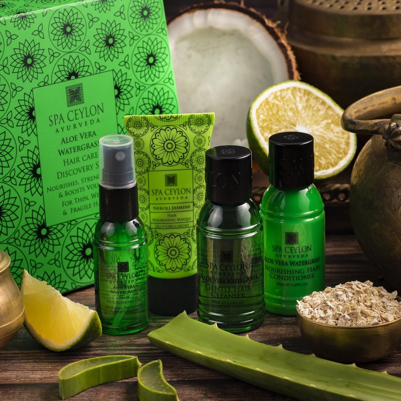SPA CEYLON Aloe Vera Watergrass Hair Care Discovery Set | Thin, Weak & Fragile Hair Solution Shampoo & Conditioner | Hair Oil | Nourish, Strengthen & Boost Hair Volume