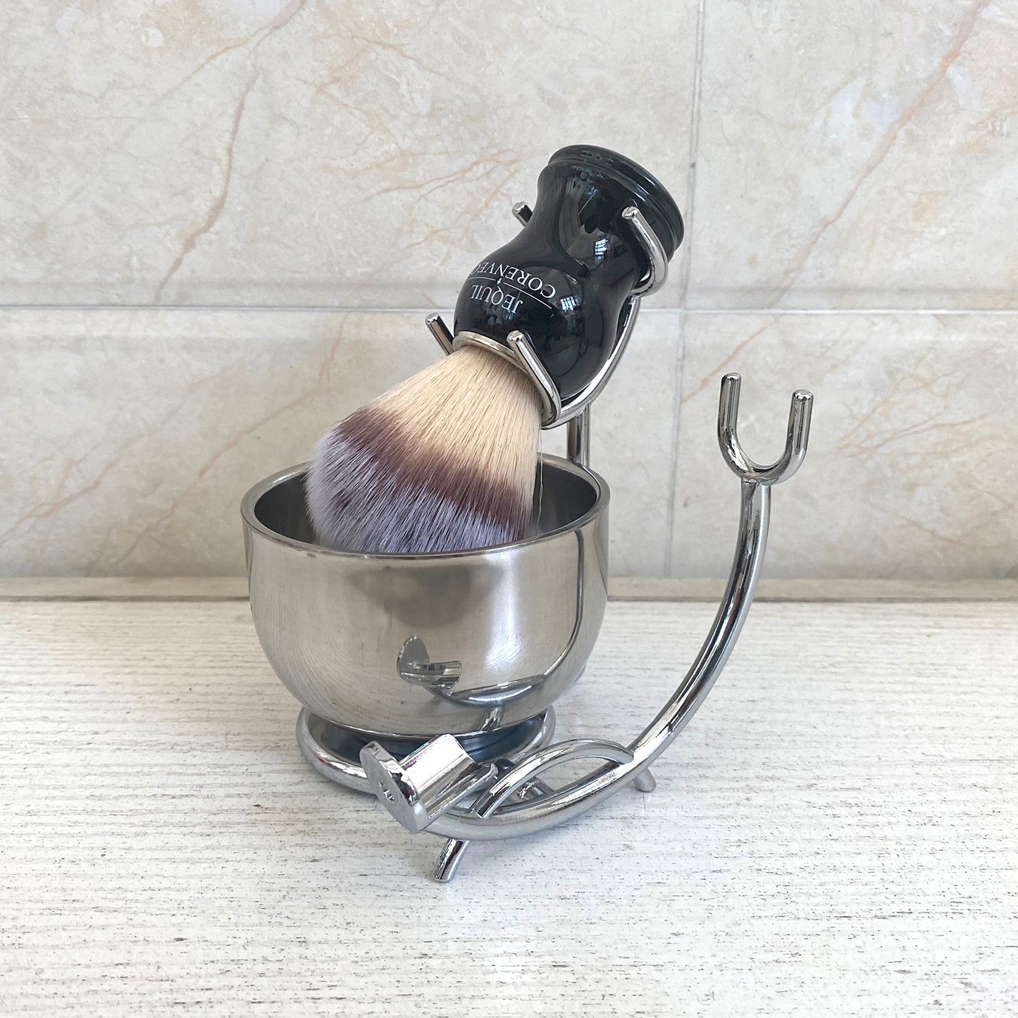 JEQUIL&CORENVEO Deluxe Shaving Kit for Men, 3pcs Shaving Set, Shaving Brush, Shaving Bowl, Razor & Brush Holder