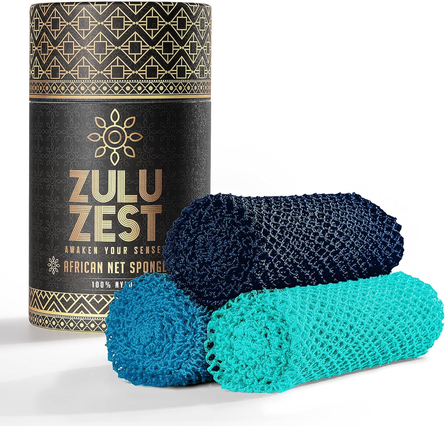African Net Sponge | Exfoliating Bath Scrubber - 3 Pack Quick Drying Mesh for All Skin Types | Brown, Cream, Green