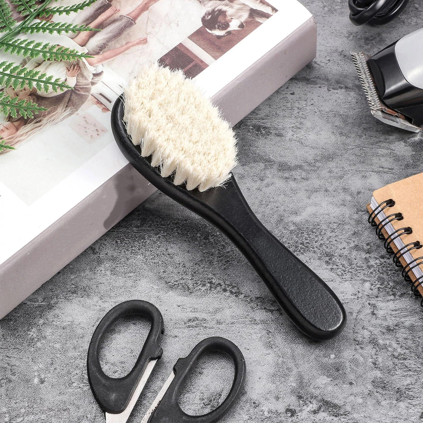 Shappy 2 Pieces Barber Fade Brush Men Beard Brush Neck Duster Cleaning Grooming Tool Soft Beard with Wooden Handle for Barber Hair Cutting Kits(Black)