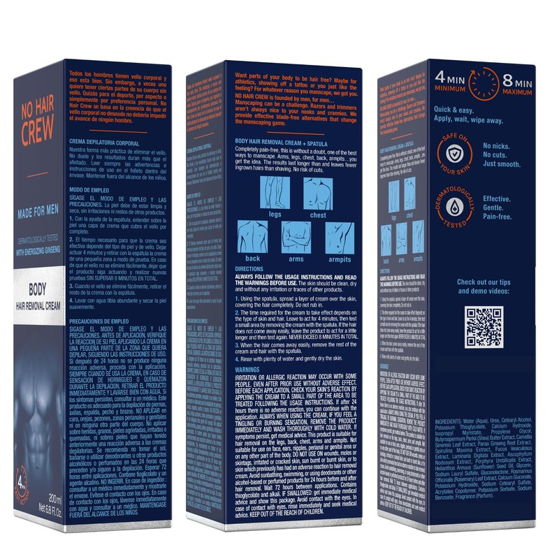 No Hair Crew | Intimate & Body Male Hair Removal Cream Bundle | Painless, Flawless, Soothing Depilatory for Manscaping Unwanted Coarse Male Hair