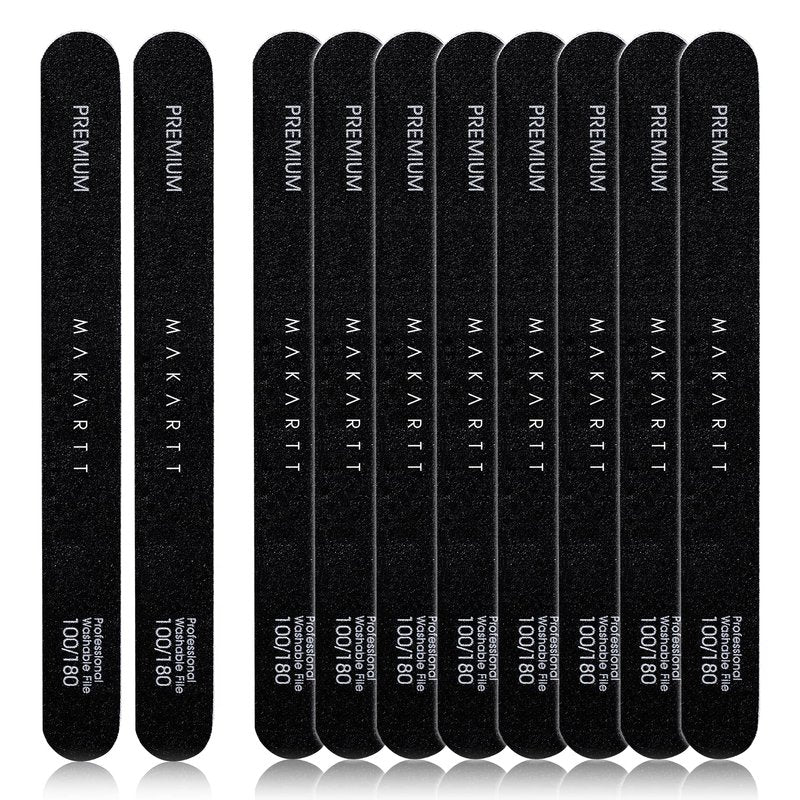 Professional Nail File Set - 100/180 Grit Emery Boards for Acrylic & Gel Removal | 10pcs Double-Sided Black Filer