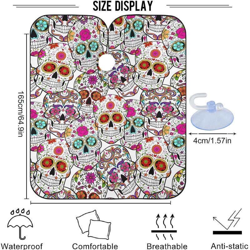 visesunny Barber Cape Sugar Skull With Flower Polyester Hair Cutting Salon Cape Apron Anti-Static Haircut Shaving Cloth Beard Shaving Bib Hairdressing Cape