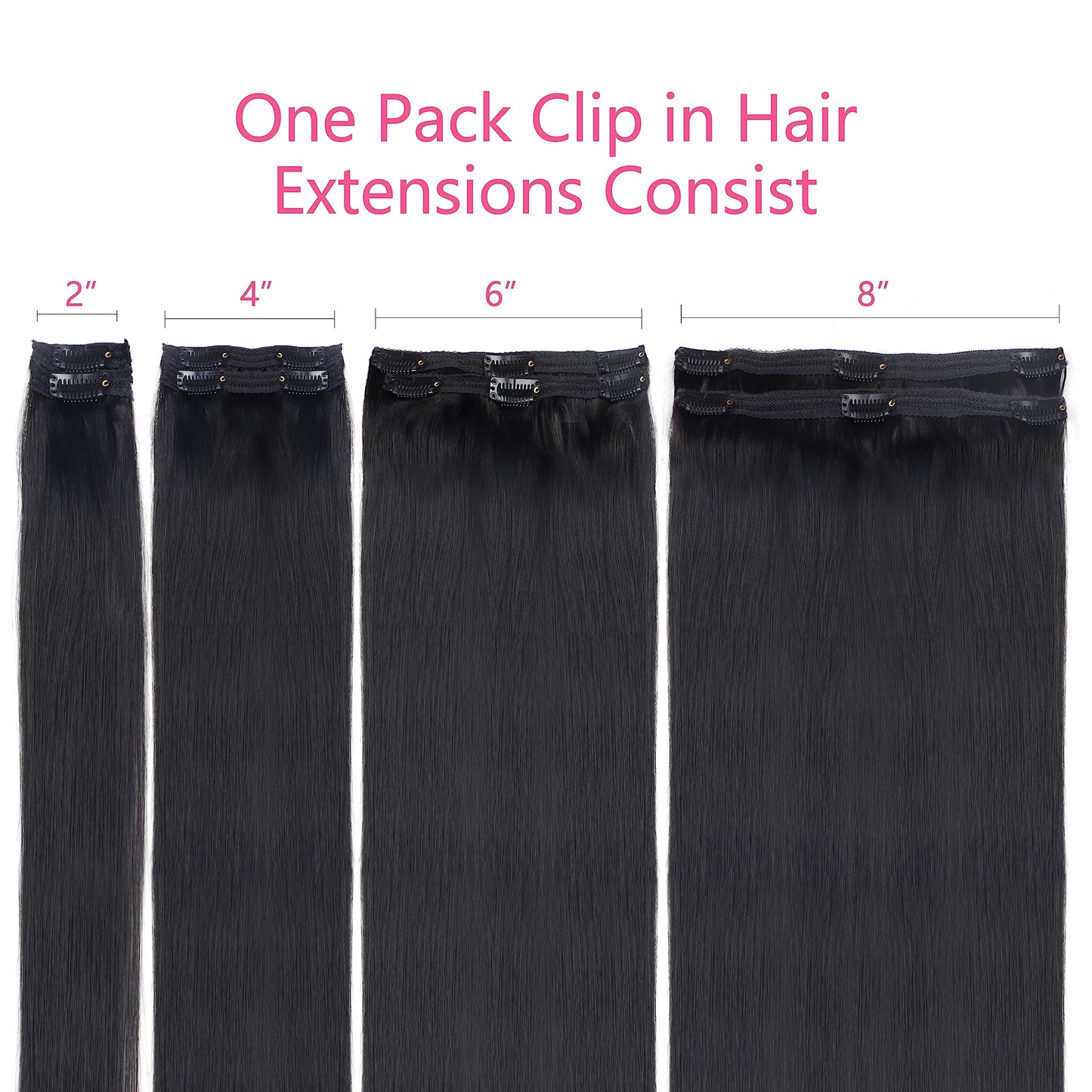 Mihugass Straight Clip Ins Human Hair #1B Natural Color Clip In Hair Extensions Real Human Hair Soft Blendable Lightweight Hair Extensions 24 Inch 8Pcs 120 Grams/Pack