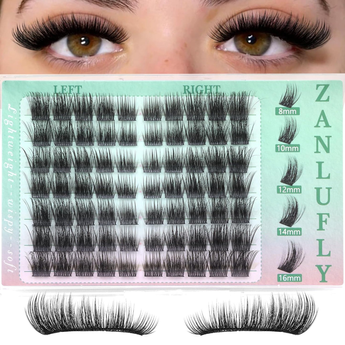 Natural Volume Eyelash Clusters - Wispy Faux Mink Extensions 10-16mm | CC Curly Individual Lashes