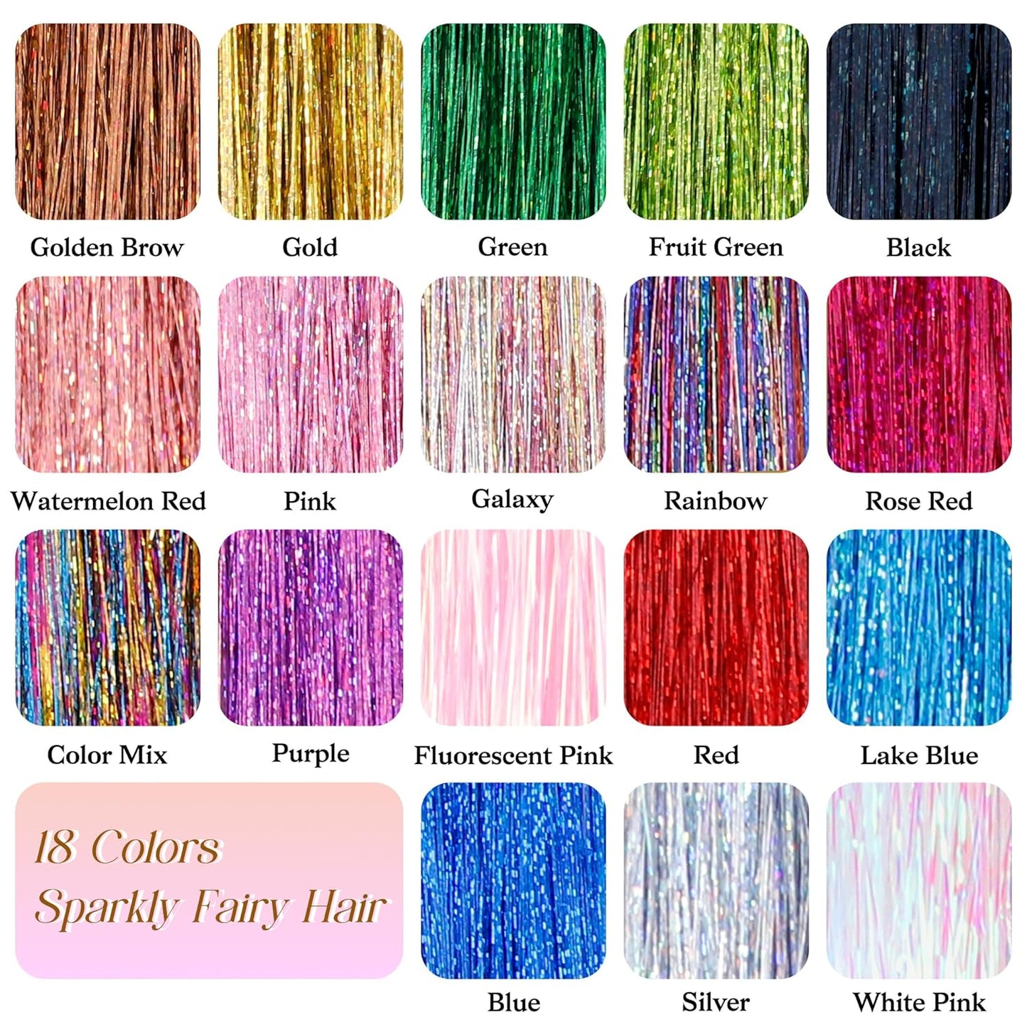 Hair Tinsel Kit - 18 Colors Heat Resistant Glitter Extensions for Teens | 48 Inches