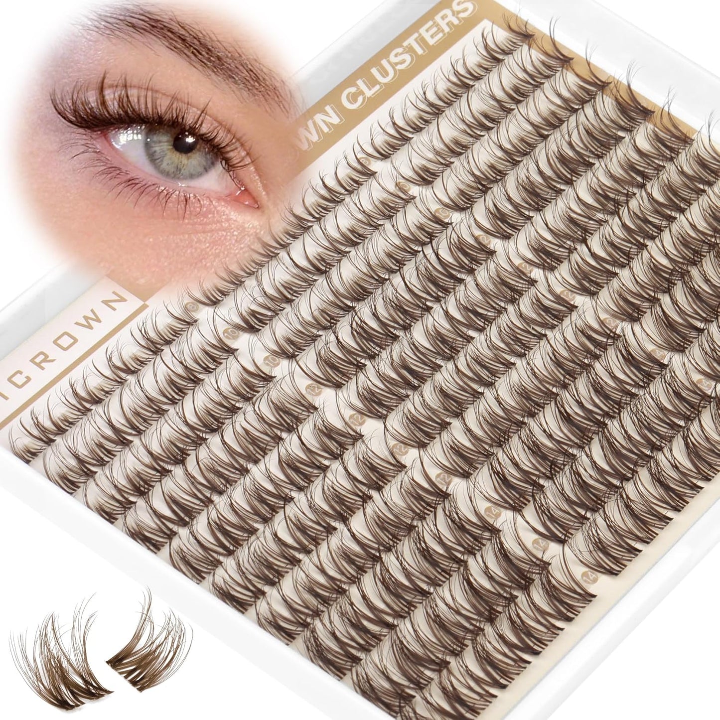 Spider Lash Clusters | Brown Wispy Eyelash Extensions - D Curly, Invisible Band, 8-14MM, 150 Pcs