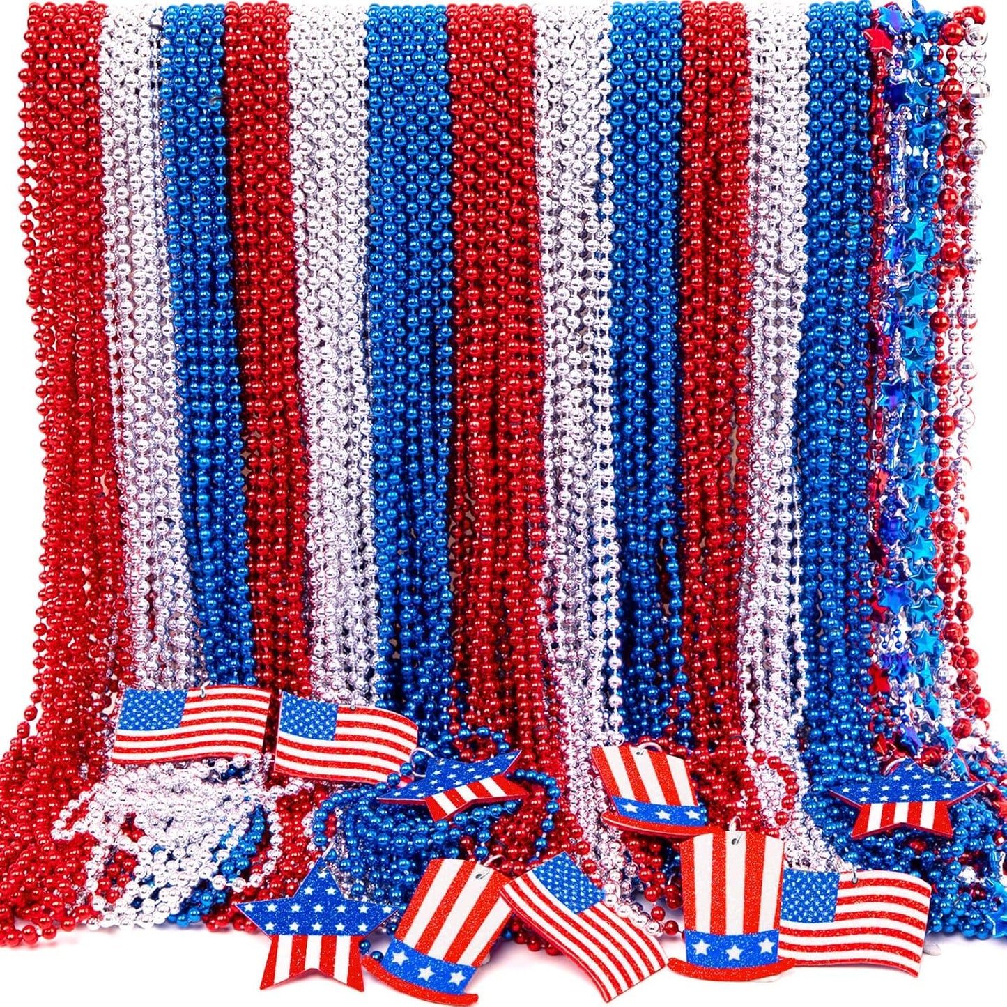 Patriotic Bead Necklaces - 36PCS Fourth of July Accessories | Uncle Sam Hat Design