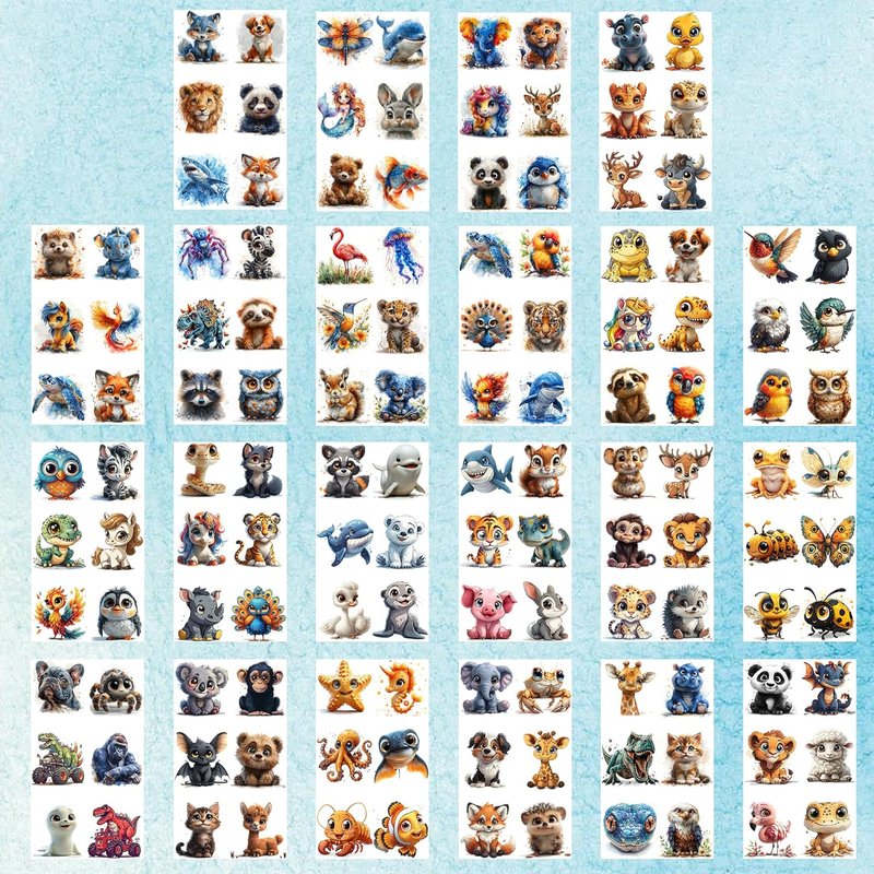 132 PCS 3D Cartoon Animal Temporary Tattoos for Kids - Fun Birthday Party Favors | Mixed Cute Designs