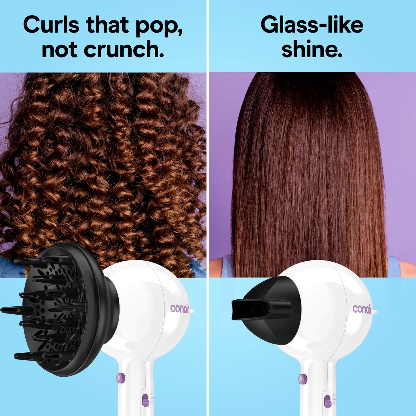 Conair Cake Pop Hair Dryer with Diffuser & Concentrator Attachments, Blow Dryer, Hair Dryers for Women, Tourmaline Ceramic Technology, 3 Heat/2 Speed Settings, Compact Hair Dryer w/Concentrator, White