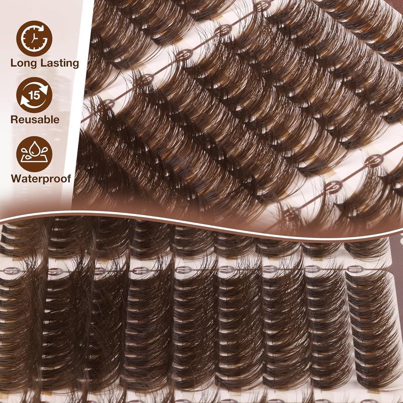Brown Lash Clusters - Natural Fluffy Dark Brown Eyelash Extensions | Tear-Resistant Band & CC Curl, 10-16MM, 270Pcs for Effortless Everyday Look