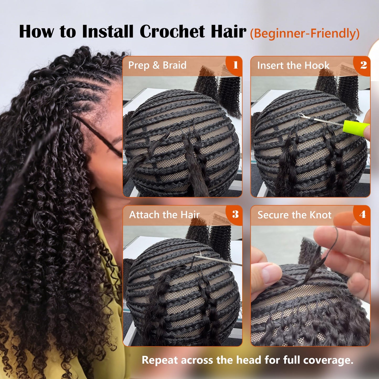 100% Human Hair Crochet Hair Burmese Curly, Pre-Looped & Pre-Separated Crochet Braids, Natural Black, Soft Lightweight, No Shedding, Tangle Free, Crochet Hair for Black Women 50strands 60g 20 Inch