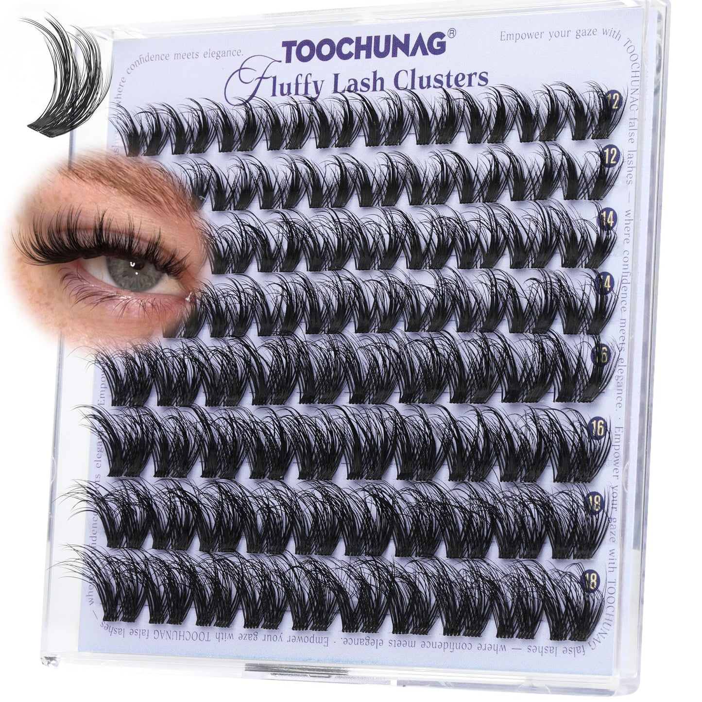 TOOCHUNAG Fluffy Lash Clusters D Curl Eyelash Clusters 12-18mm Volume Manga Cluster Lashes Extension False Mink Eyelashes Spiky Individual Lash Extensions