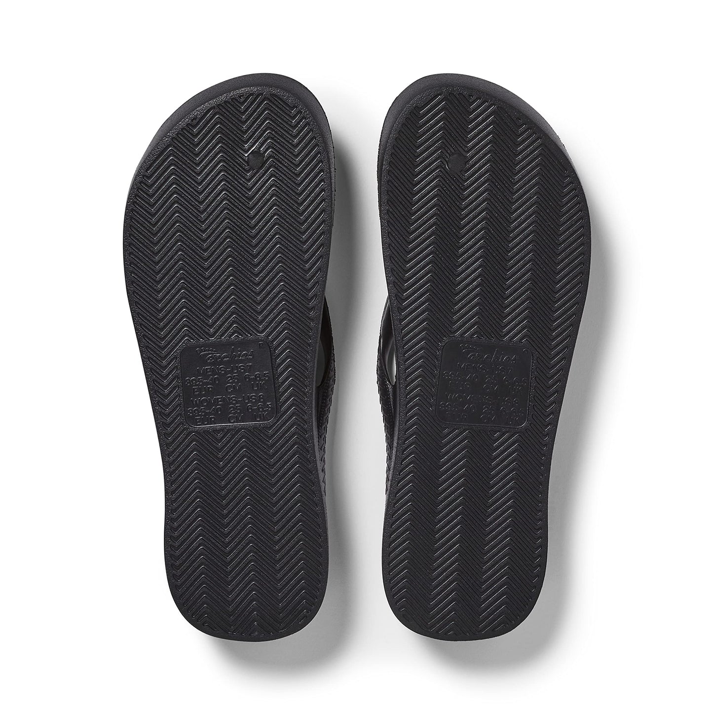 Archies Arch Support Flip Flops, Men & Women, Black, US Men's 8/Women's 9