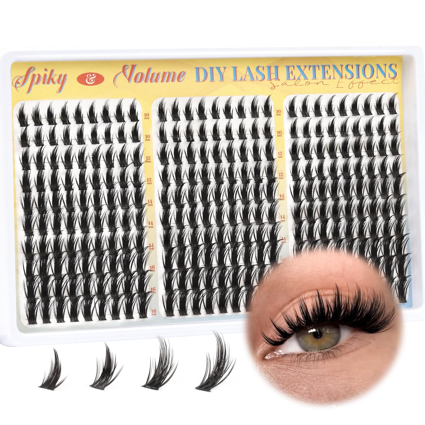 Fyonas Manga Lash Clusters Spiky Anime Cluster Eyelash Extensions 270Pcs D Curl Volume Fluffy Eyelash Clusters 10-16mm DIY Fairy Wispy Individual Lashes Natural Look (Crystal Spire)