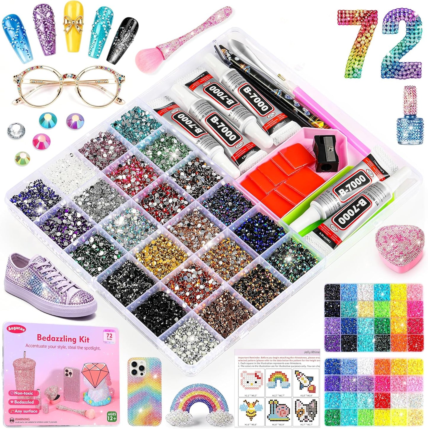 Rhinestones Bedazzling Kit - 40 Colors, 40000 Pcs 3mm Flatback Gems with B7000 Glue & Tools | Perfect for Nail Art, Crafts & More