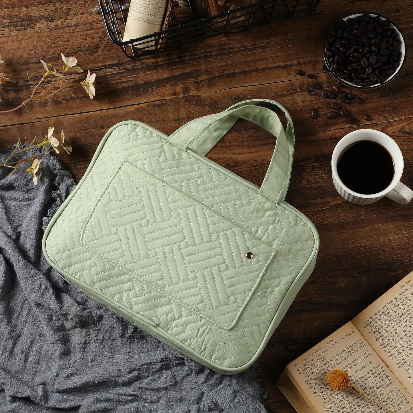 Travel Toiletry Bag Organizer - Green Makeup Bag with Hanging Hook | Water-Resistant Design