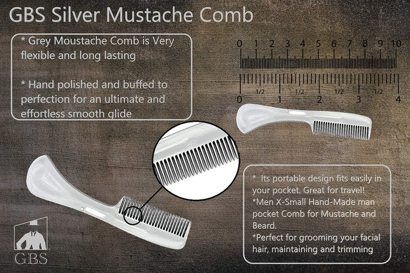 G.B.S Ultimate & Unbreakable Men's Grooming Comb for Beards and Mustaches - Fine-Toothed Saw-Cut Metallic Gray Comb, Small Pocket Size (3 Pack)