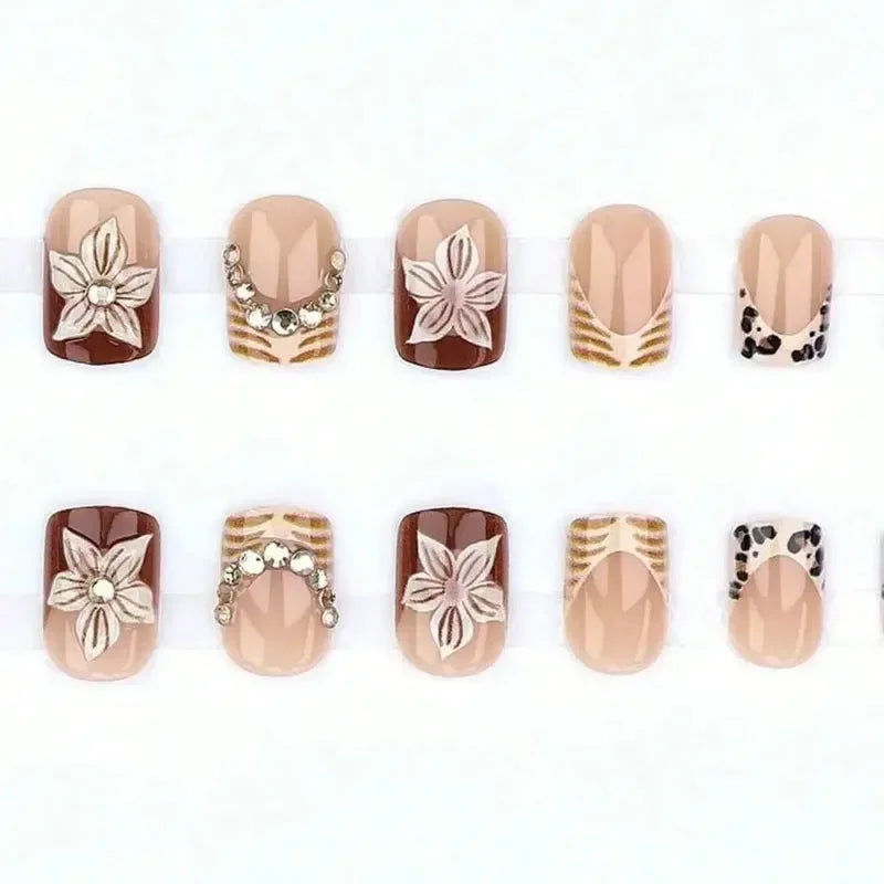 Y2K Cool Girl 3D Embossed Leopard French Press On Nails 24Pcs