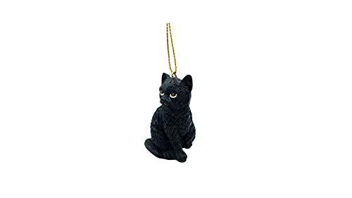 Black Longhair Tabby Cat Ornament with Candy Cane Scarf