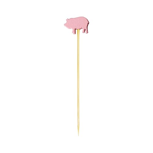 Pink Pig Bamboo Picks - 3.9" Decorative Toothpicks for Parties, 100 Pack