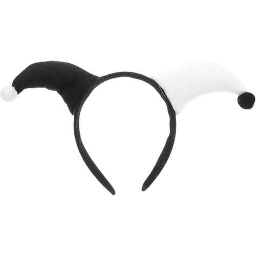 Halloween Clown Headband with Plush Hat - Black & White Costume Accessory