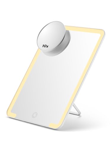 OMIRO 10 x 7 in Makeup Mirror with Lights & 10X Magnifier - White