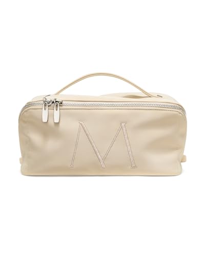 EACHY Travel Makeup Bag - Personalized Initial M Cosmetic Organizer (Large)