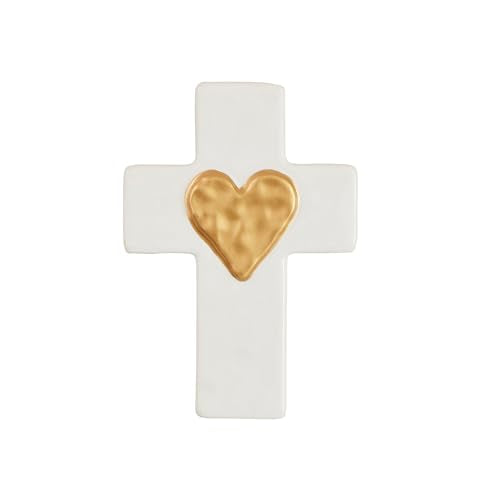 Mud Pie Ceramic Gold Heart Cross - 6" x 4" Decorative Wall Art