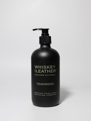 Whiskey and Leather Teakwood Scented Liquid Hand Soap - Moisturizing Aloe, Paraben-Free, 15.7 oz - Variation Teakwood