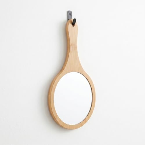 NOLITOY Wooden Handheld Vanity Mirror - Portable 10 Inch Makeup & Grooming Tool