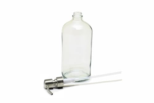 Vivaplex 32 oz Clear Glass Bottles with Stainless Steel Lotion Pumps (2 Pack)