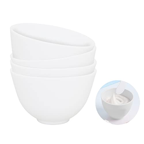 FERCAISH White DIY Face Mask Mixing Bowl Set - Microwavable Silicone Facial Mask Bowls for Home & Salon, 4-Pack