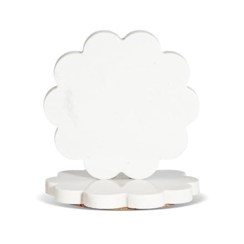 Flower Marble Coasters Set of 2 with Cork Backing - Stylish Tabletop Protection
