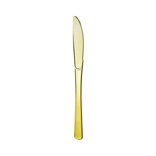 Party Essentials Gold Disposable Knives - 50 Count Heavy-Duty Cutlery