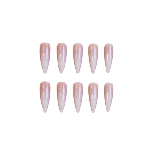 SINHOT Long Stiletto Press On Nails with Design - 24 pcs, White Gradient, Nude, Glossy Glue-On Fake Nails, Model 72FN0001